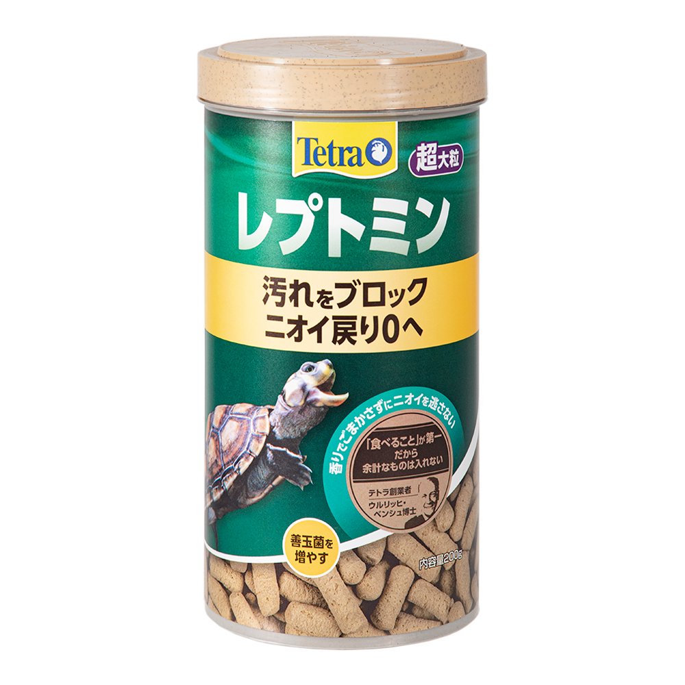 テトラ　レプトミン　超大粒　２００ｇX１２　水棲カメ用　大型かめ用フード　善玉菌を増やす　アンモニア吸着　ニオイ抑える　ＣＲＣ17―20―44―20―00