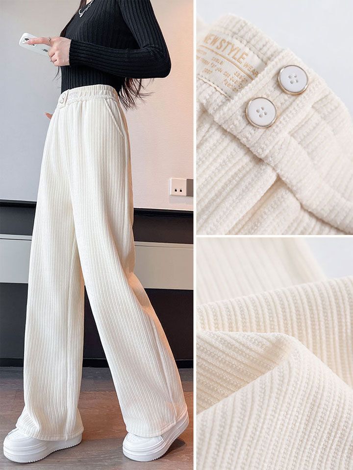 コーデュロイパンツ オフホワイトデニムワイドパンツ秋冬2024新作ストレートカジュアル厚手コーデュロイパンツ