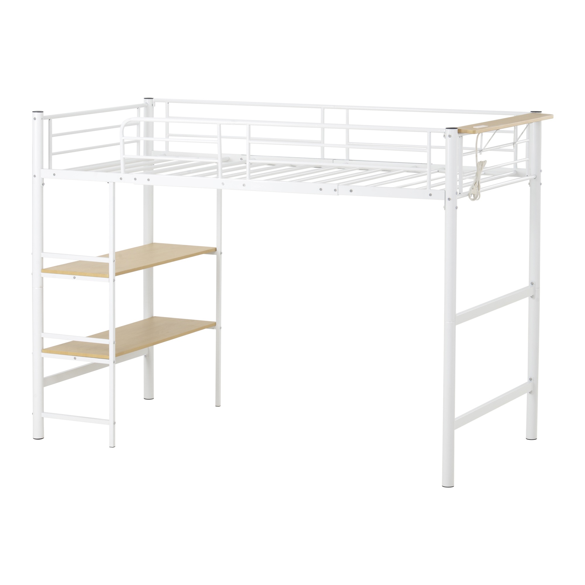 高さ130cm パイプベッド ロフトベッド ロータイプ シングル 収納 スチール 耐震 ベッド シングル パイプベッド パイプ 収納付き ラック付き【デスクなし】GG1615 White MetalG