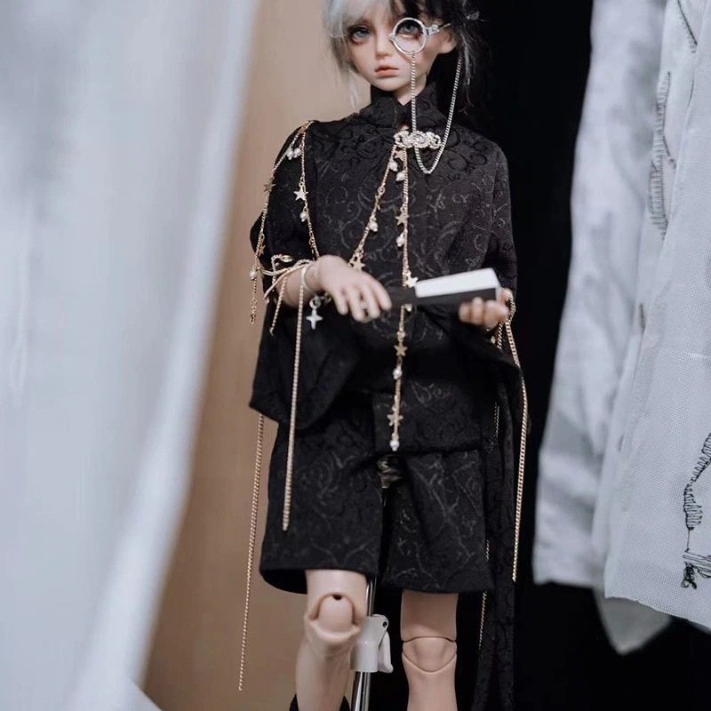 1/4 BJDドール用衣装セット チャイナ風 白色 黒色 ドール服 上着＋パンツ MSDサイズ人形衣装