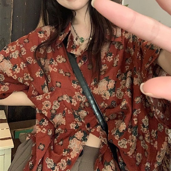レトロ花柄シャツ カジュアル ゆったり カップル半袖 ユニセックス T シャツ333