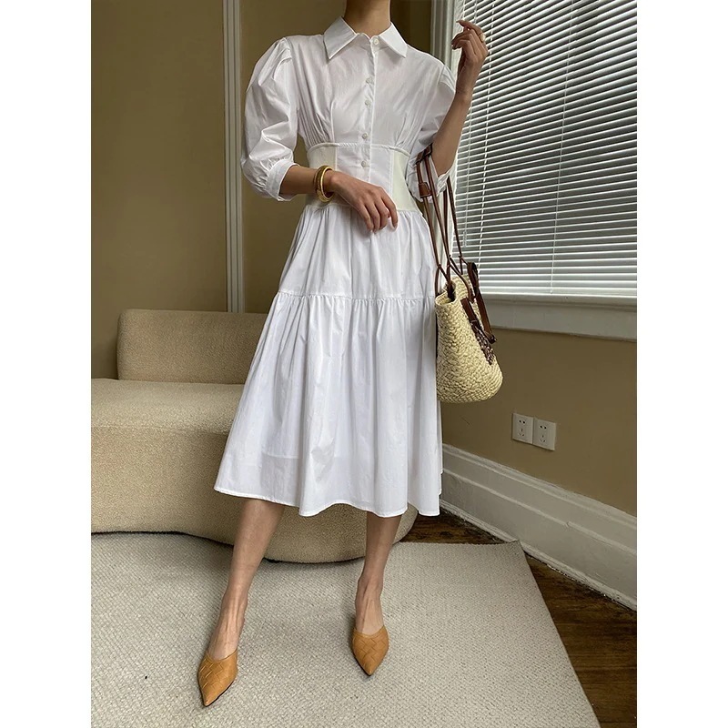 売れ シナン南部デザインセンス ニッチなウエストビンド Bigg スカート シャツワンピアース 2024 春SN2941