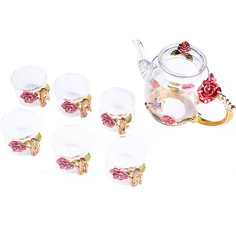 エナメルカップ ティーポットセット 耐熱ガラス 急須 ティーポット 茶こし 紅茶ポットセット 茶 お