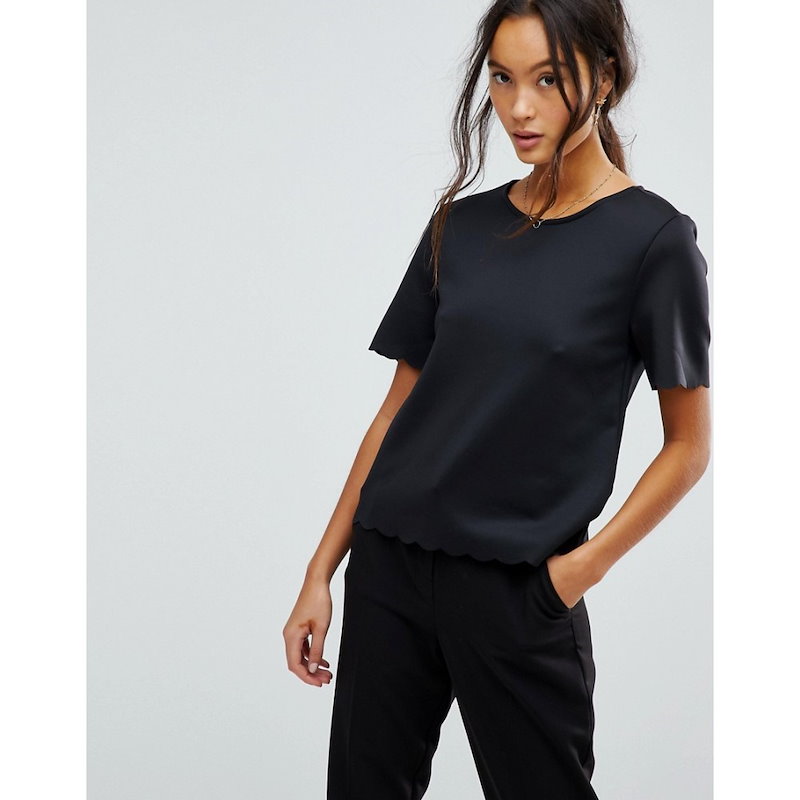 ニュールック レディース トップス【New Look Scallop Hem Top】Black ニュールック レディース トップス【New Look Scallop Hem Top】Black