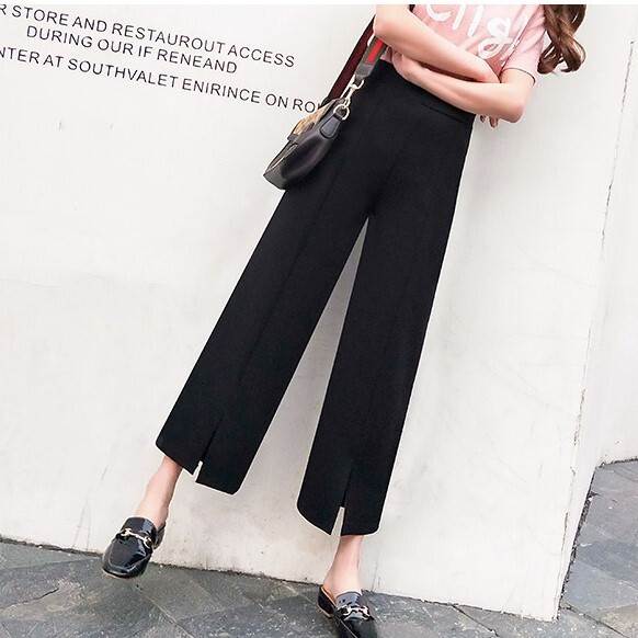 ボトムス パンツ ワイドパンツ ストレートパンツ 9分丈 スリット フロントスリット ハイウエスト ポリエステル 大人可愛い きれいめ シンプル カジュアル おしゃれ こなれ感 ラフ 存在感 抜け感 4,816円