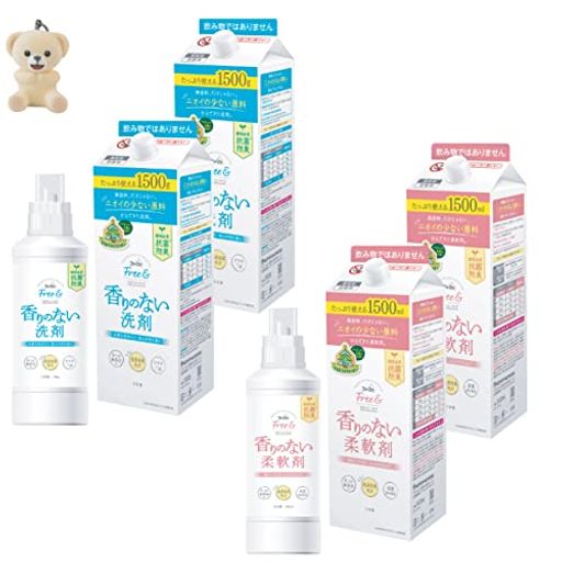 ファーファ フリー& (フリー アンド) 洗濯用 濃縮 液体 洗剤 無香料 本体 (500g) + エコ パック 詰替 (1500g) 2個 + 濃縮 柔軟剤 無香料 本体 (500ml) + エコ