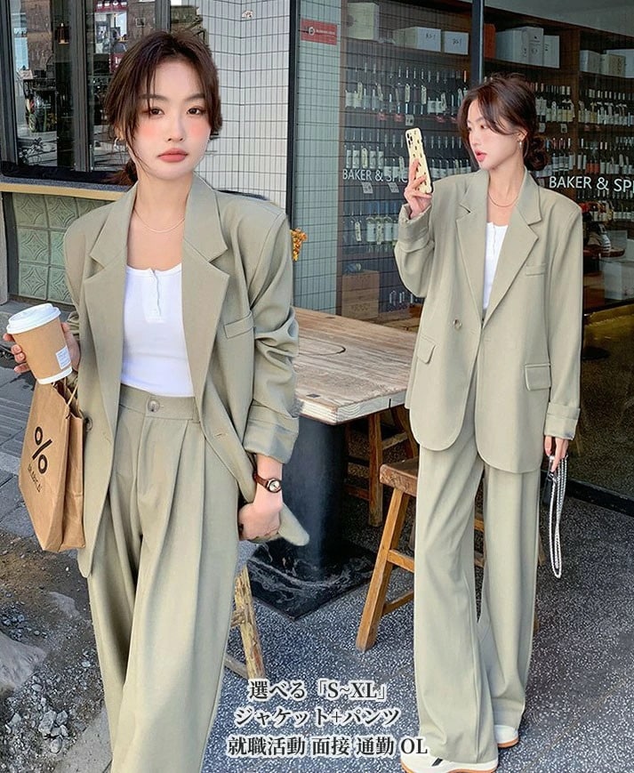「品質良い」パンツスーツ 可愛い カジュアルスーツ レディース スーツ リクルートスーツ セットアップ 春 秋 ジャケット+パンツ 2点セット 長袖 フォーマル スーツセット 就活 就職活動 面接 通