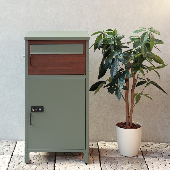 宅配ボックス付ポスト Bartolo バルトロ PBX-032 エバーグリーン/ブラウン木目