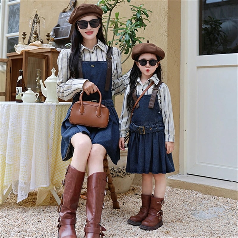 親子 ペアルック 赤ちゃん 2点 セット ワンピース シャツ ストライプ 親子ペアルック 秋 冬 トップス ママ 女の子 ペアルック 親子 ブランド 長袖 パパ 親子お揃い服 ベビー 大きいサイズ 子