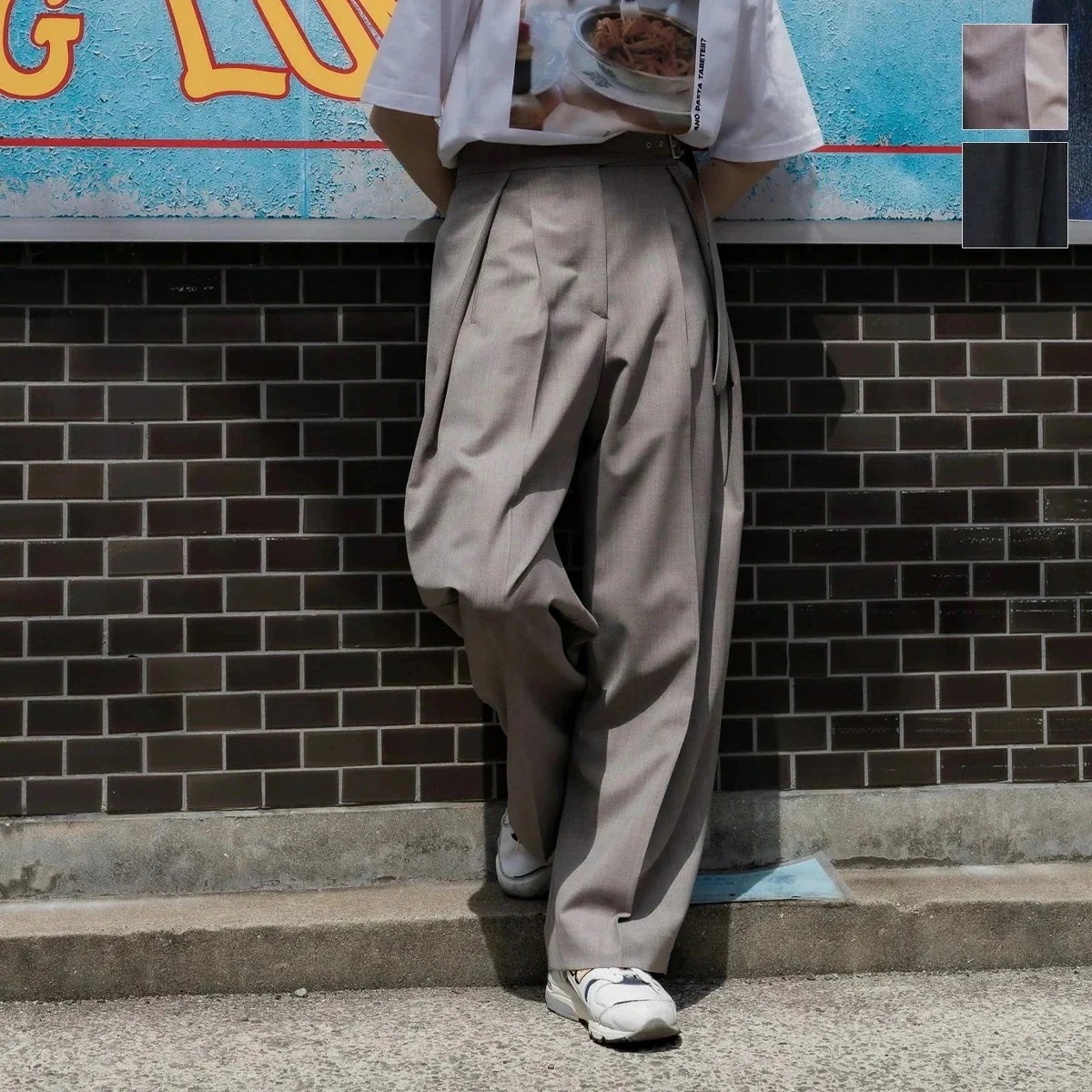 soyy. ソイ スラックス My Slacks SOY25SS-PT-003-BASIC レディース ウールブレンド ストラップベルト 無地 タック ワイドパンツ カラー2色 【ts】