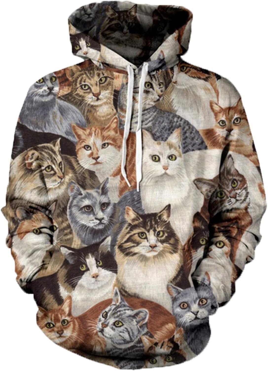 油絵柄 ねこ柄 スウエット 男性用 長袖 パーカー フード付き 3Dプリント プルオーバー 大きサイズ オシャレ 通気性 伸縮性 体型パカー トップス トレーナー ソフト 丈長め カジュアル