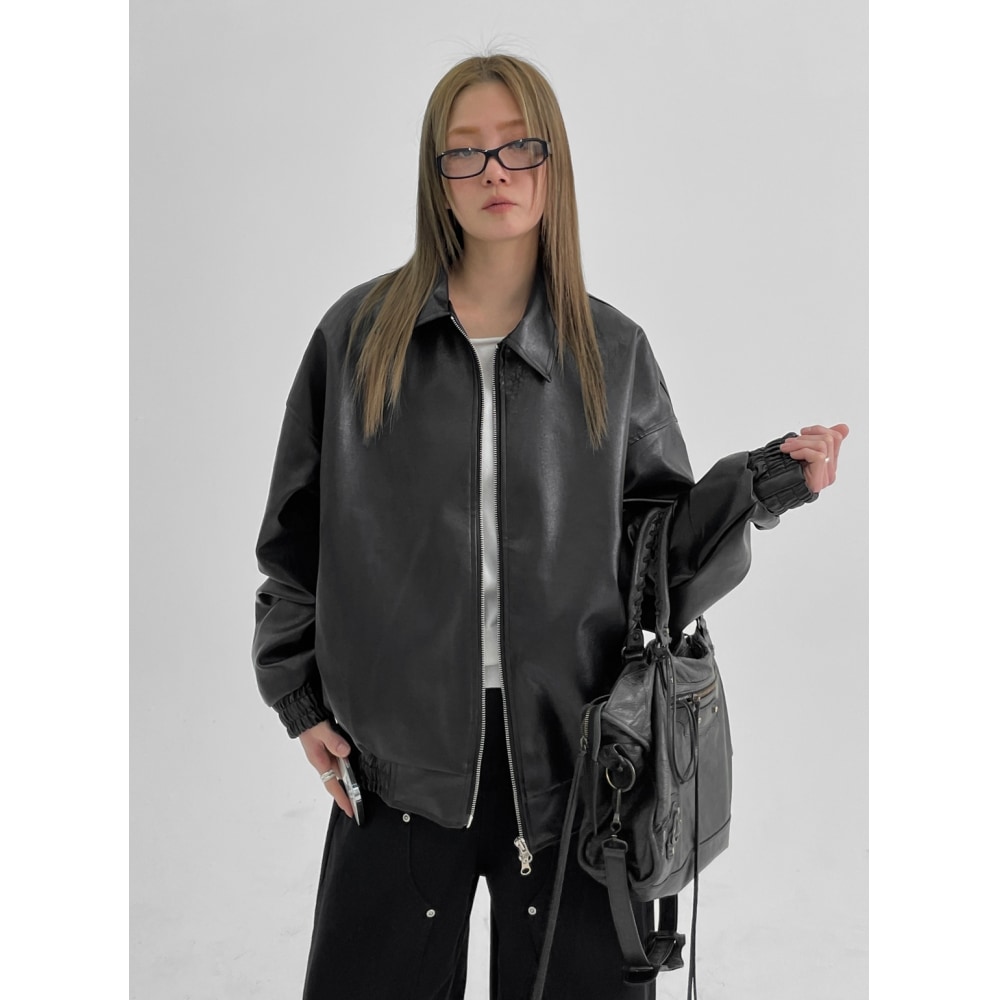 ブラックアップ [春新品] (ユニセックス) デミソンツーウェイレザージャンパー