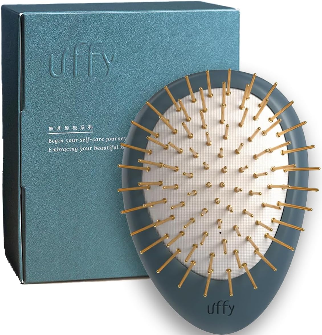 Uffy 鍼(ハリ)ブラシ 特許取得技術使用 24金 カッサ 顔リフトケア 頭皮マッサージ ヘッドスパ ヘアブラシ ナノミネラル配合 人気 ギフト (ターコイズブルー, ゴールド)