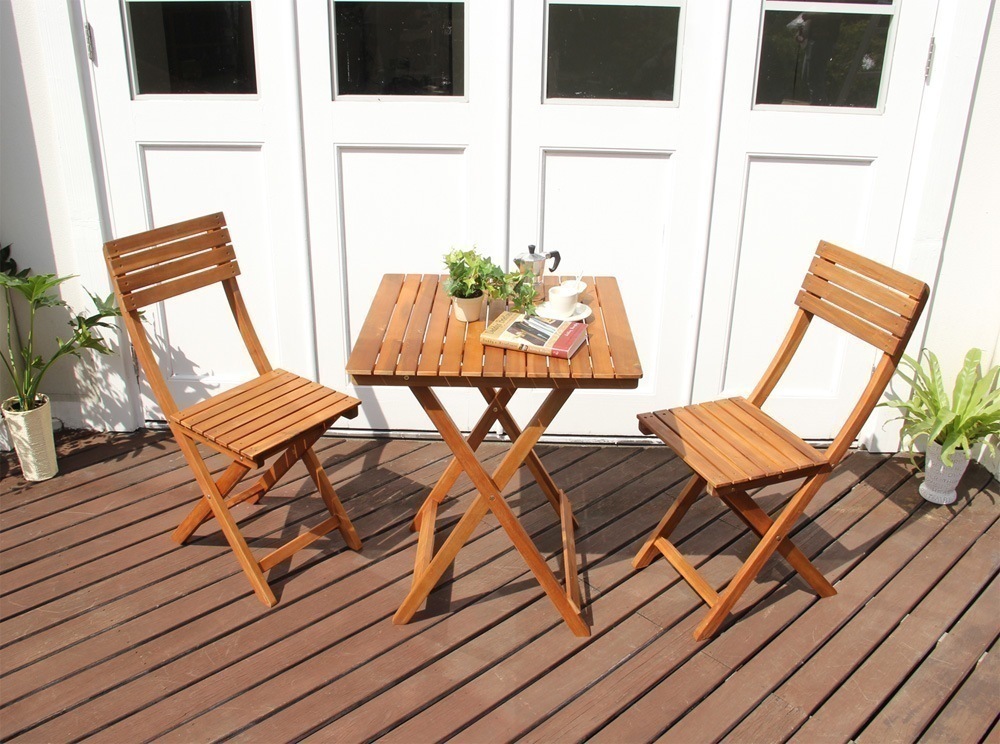 折りたたみガーデンテーブル チェア付き3点セット おしゃれ ナチュラルモダン アウトドア 折り畳み 天然木 アカシア材 オイル仕上 パラソル対応 完成品