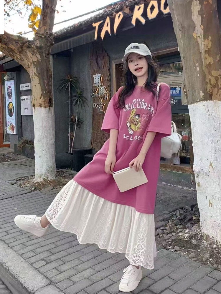 夏の大きいサイズレディースウェアふくよかな体型の女性向けゆったりTシャツ洋梨体型向けロング丈半袖