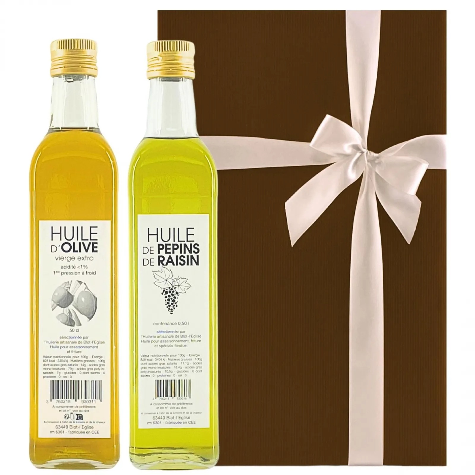 [ギフト] 稀少フランス産 石臼で造るオイルセット ユイルリー・ドゥ・ブロ EXVオリーブオイル 500ml ＆ グレープシードオイル 500ml セット ギフト箱入り [ラッピング付]