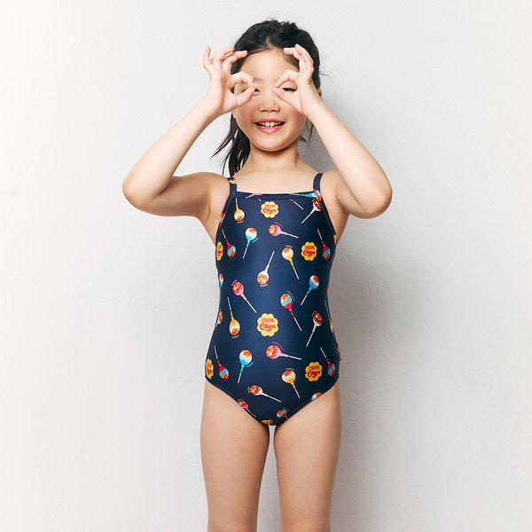 [] チュッパチャプス 女の子 レトロポップ Vバック ワンピース 水着 ディープネイビー (B6SKSWS320DNV)