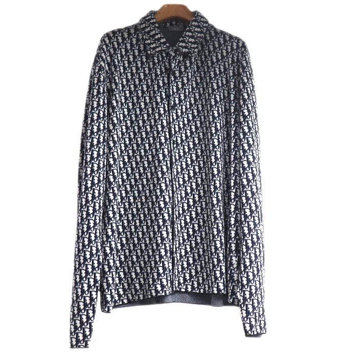 Christian Dior クリスチャンディオール オブリーク オーバーシャツ 長袖シャツ ネイビー グレー 023M550AT099 X3L メンズ 中古