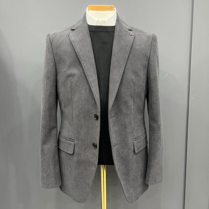 メンズ秋冬コールデンベルベットチャコールカラーカジュアルコンビジャケットOSTJ2018
