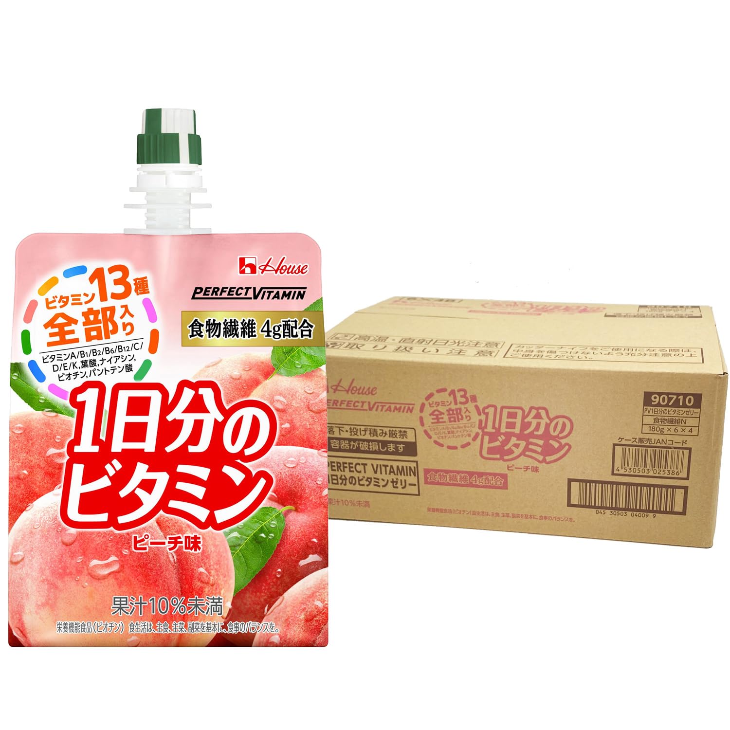 ハウスウェルネスフーズ Perfect Vitamin 1日分のビタミンゼリー 食物繊維 ピーチ味 180g ×24袋