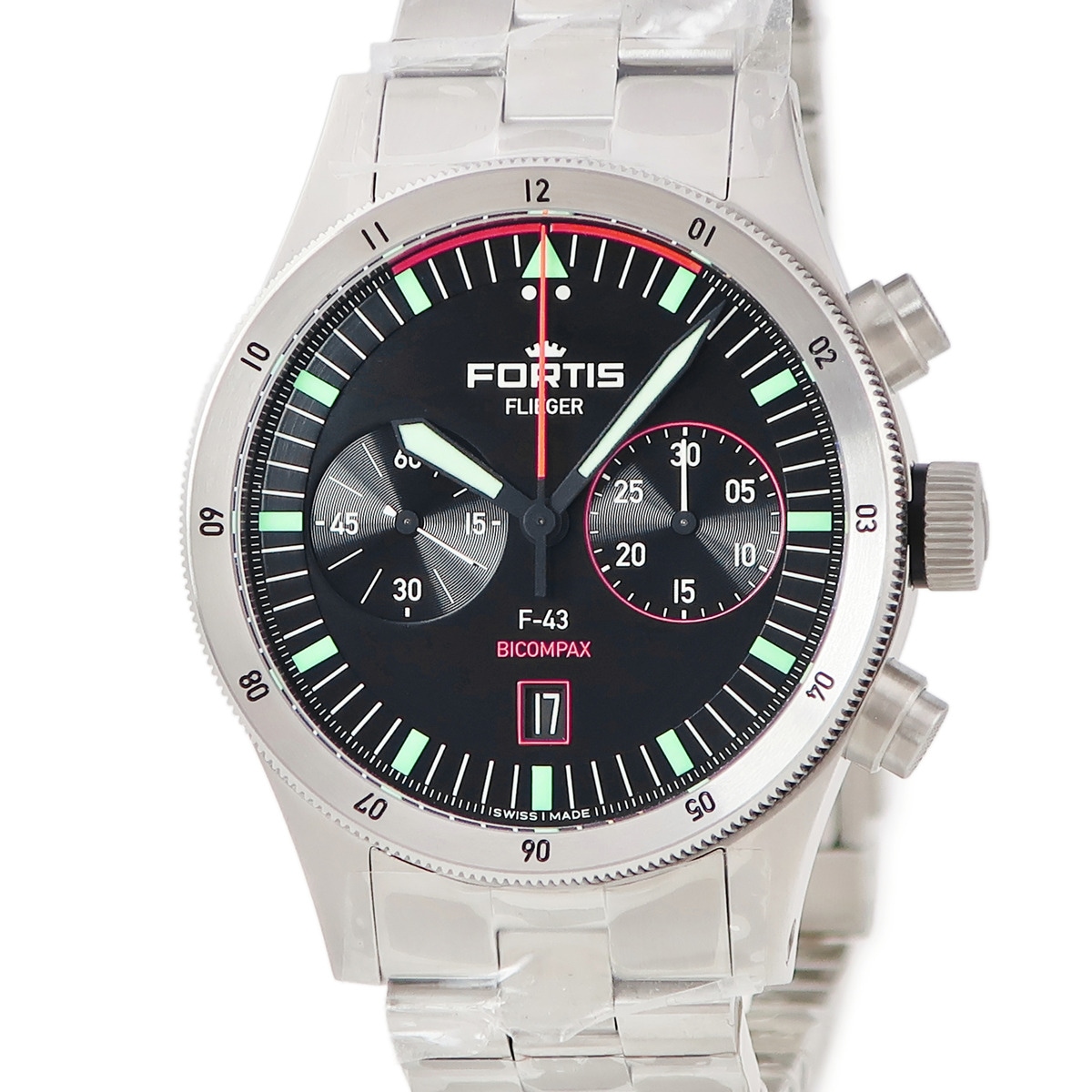 フリーガー F-43 バイコンパックス F424.0004 自動巻き メンズ 未使用 クロノ ブラック 2タイム表示 3年保証