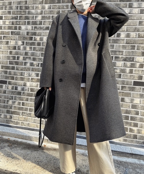 [男女共用/ビッグサイズ55-99]ウール20% ユニ オーバーフィット ウールコート 3color