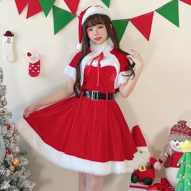日本のサンタクロース赤いセクシーなチューブトップドレスステージクリスマス衣装女性クリスマス服国境を越えた外国貿易