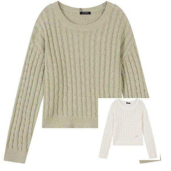 女性ベーシッククロップケーブルニット_US