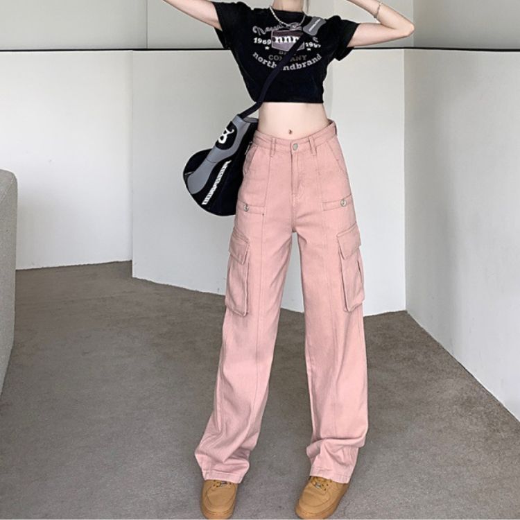 パンツ ハイウエスト ポケット カーゴパンツ ワイドレッグ ルーズ ラフ かっこいい シンプル カジュアル 大人 上品 おしゃれ レトロ エレガント 大人女子 こなれ感 抜け感 学生 通学 デート