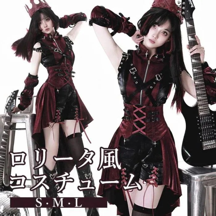 ロリータ 服 ハロウィン コスチューム セット ゴシック スチームパンク ロック レディース パンツ 暗黒風 ロリィタファッション ノースリーブ コスプレ 衣装 可愛い 日常 仮装 パーティ イベント