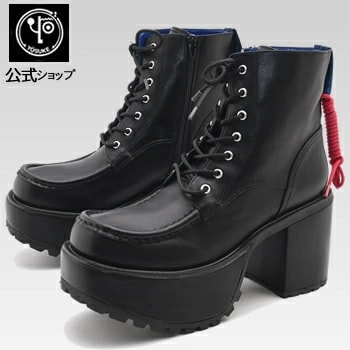 【公式SHOP特典キズ補修液付】 ヨースケ 厚底 レースアップブーツ メンズ 10cm ヒールブーツ ブラック
