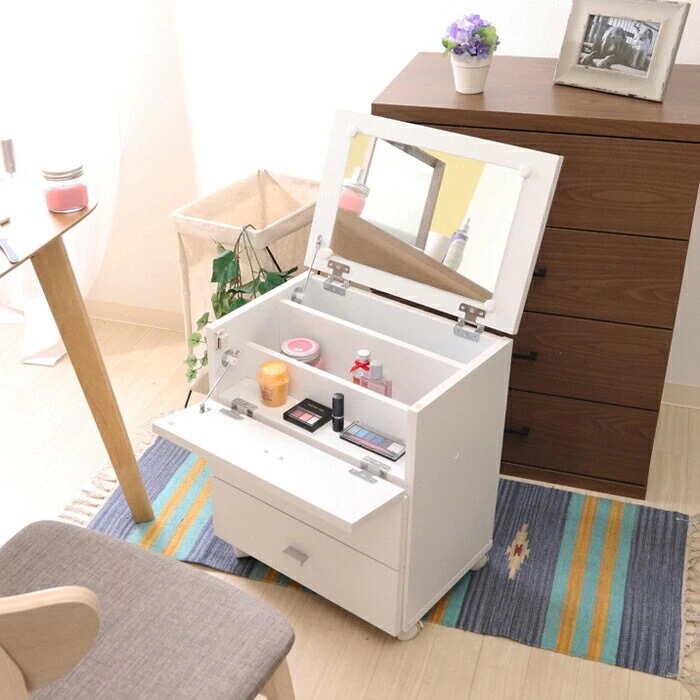 ドレッサー 収納 コンパクト キャスター付き コンパクトドレッサー ワゴン 蓋裏 ミラー フラップ扉