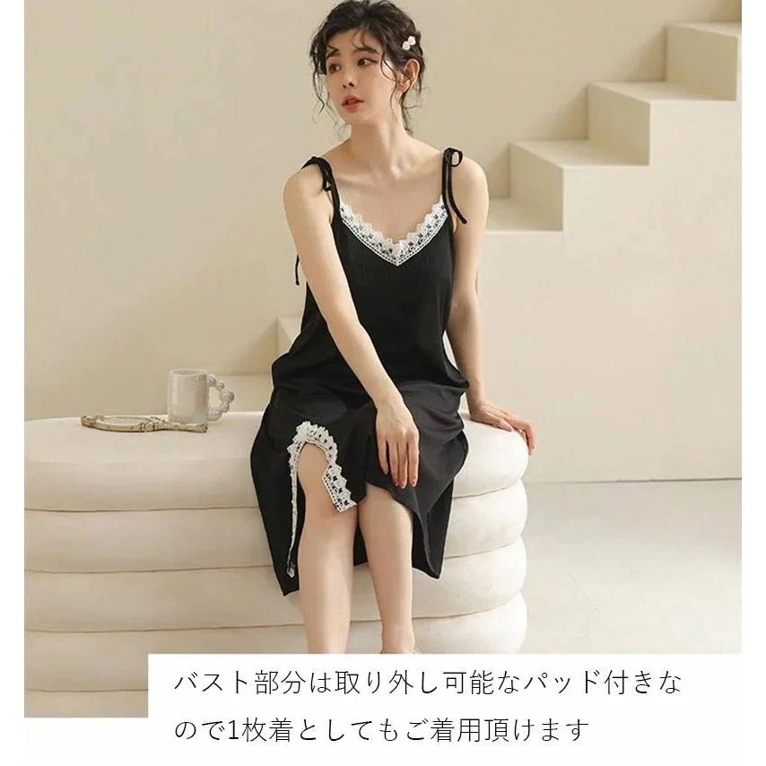 スリップキャミソールワンピースルームウェアパジャマロングインナーワンピースレディース大人膝丈セクシー透け防止アンダーウェアベビ