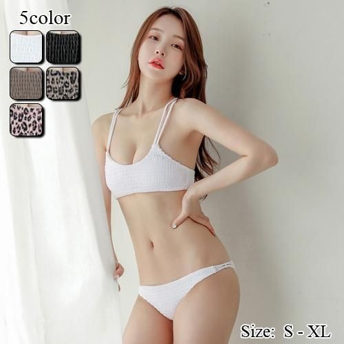 【グラシア】 水着 ビキニ レディース ビーチウェア スイムウェア 流行 海 プール バックリボン シャーリング ボディライン リボン ビキニ 愛らしい フィット感 ホワイト カーキ ブラウン ピンク