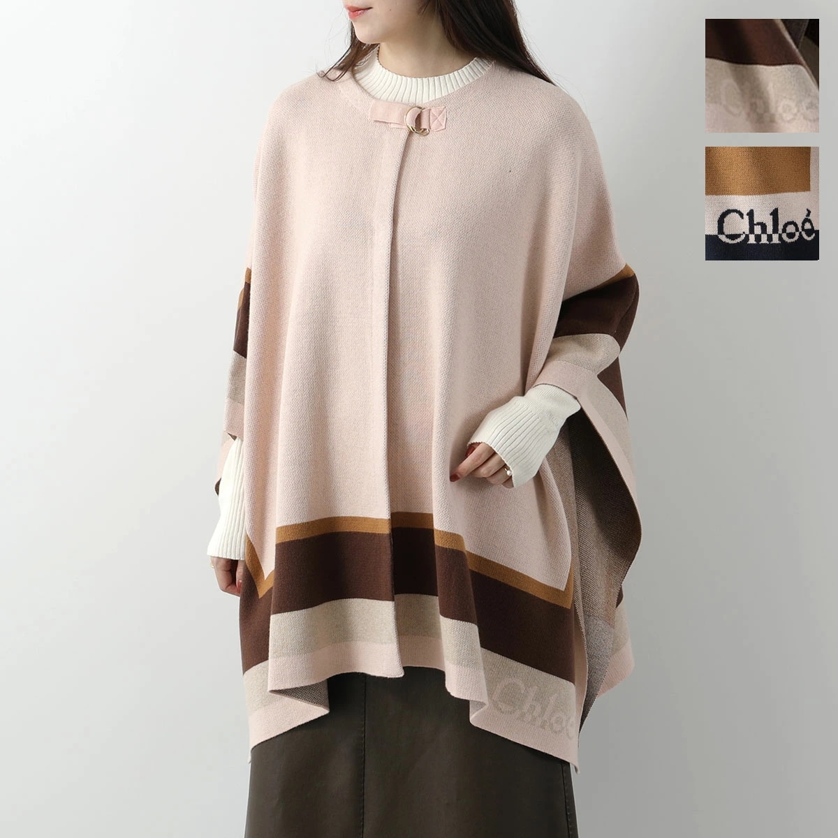 Chloe KIDS クロエ キッズ ケープ C20315 レディース ガールズ ニット ポンチョ ウール混コットン ジャケット コート ロゴ カラー2色
