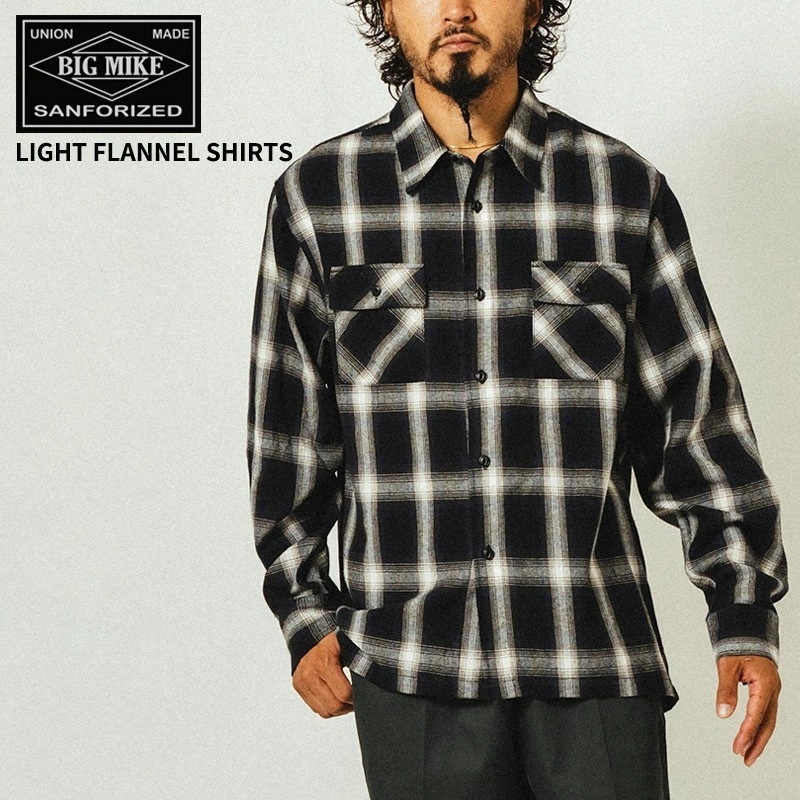 ビッグマイク 長袖 ネルシャツ BIG MIKE ライト フランネル シャツLight Flannel Shirts ネイビー 長袖シャツ トップス 秋 春 アメカジ ワーク