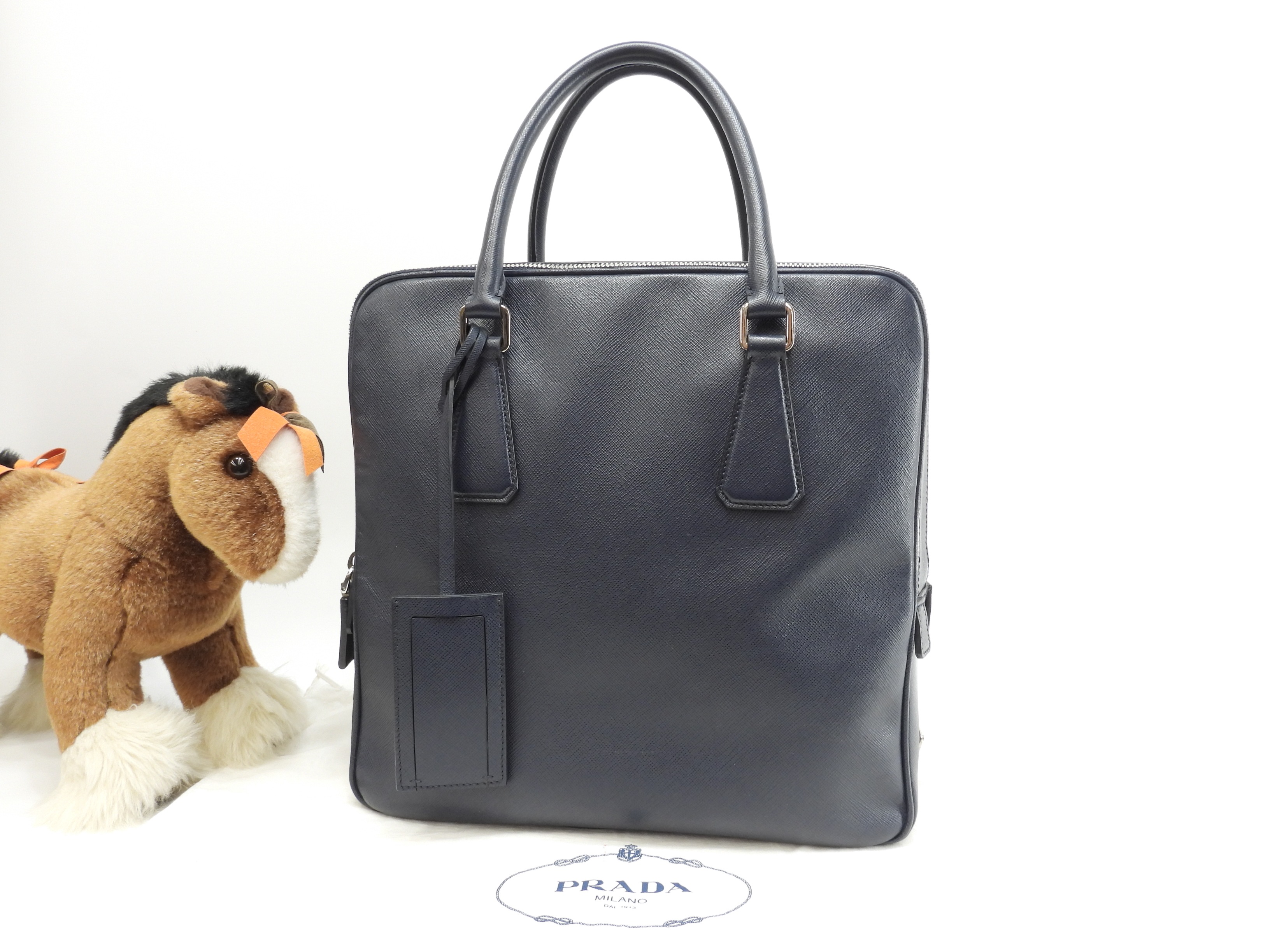 ブリーフケース ダブルファスナー サフィアーノ紺 書類カバン ドキュメントケース@7