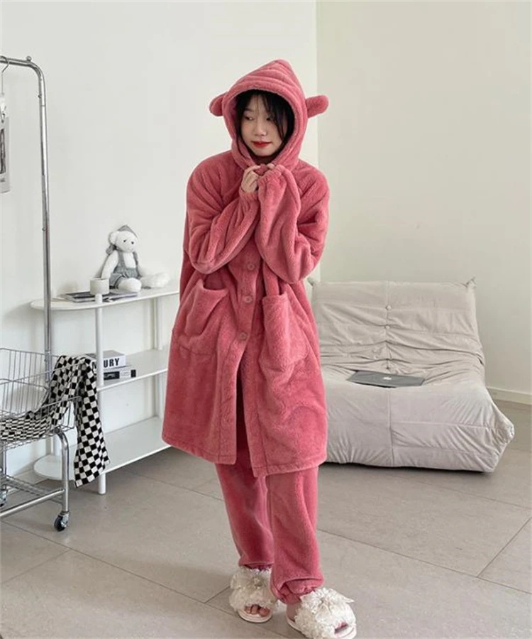 韓国ファッション ジェントルスタイル フード付き パジャマ 秋と冬 2022ニュー ウェア カジュアル 柔らかい 2点セット