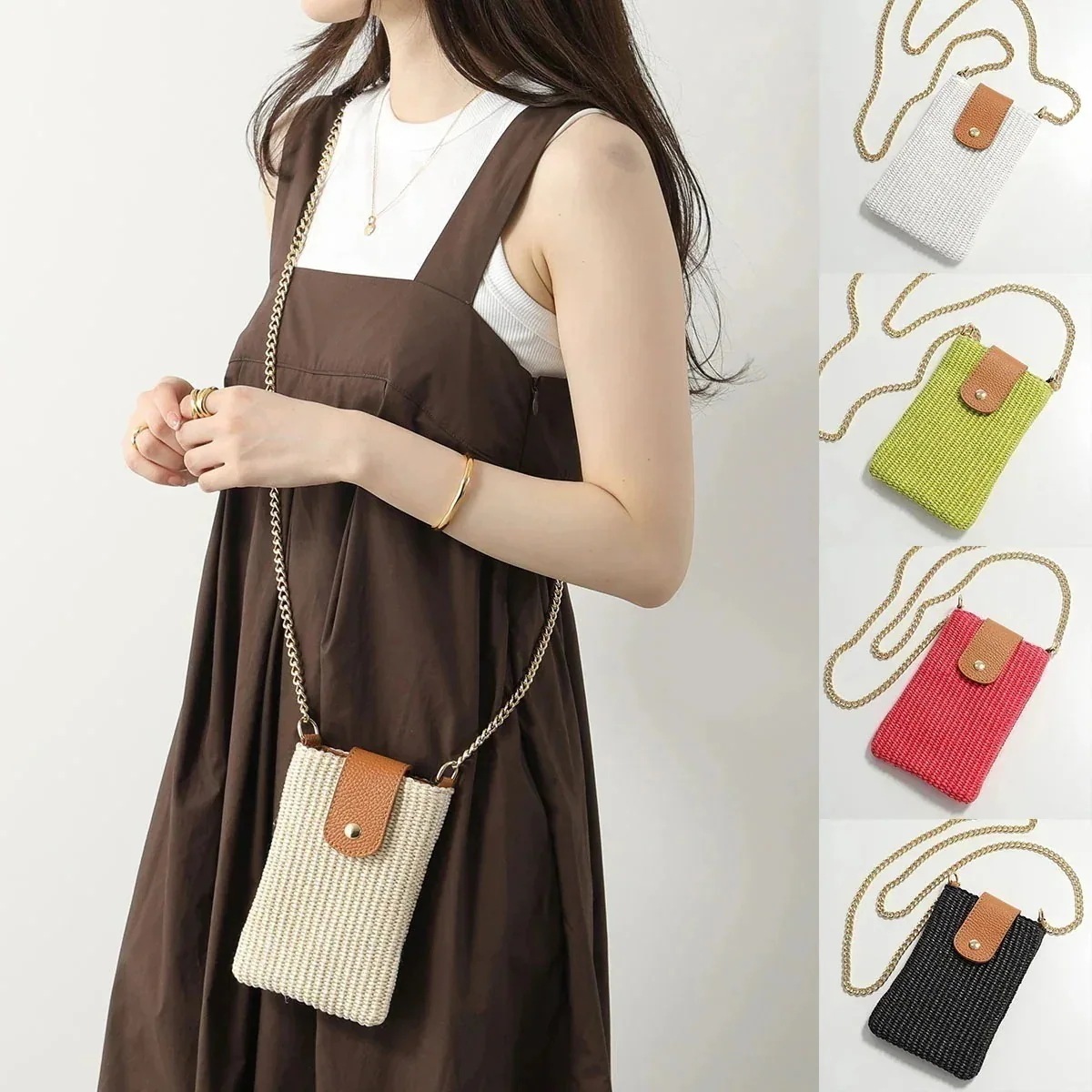 andrea cardone アンドレアカルドネ ショルダーバッグ m611 レディース ラフィア×レザー フォンケース ポシェット 鞄 カラー5色】