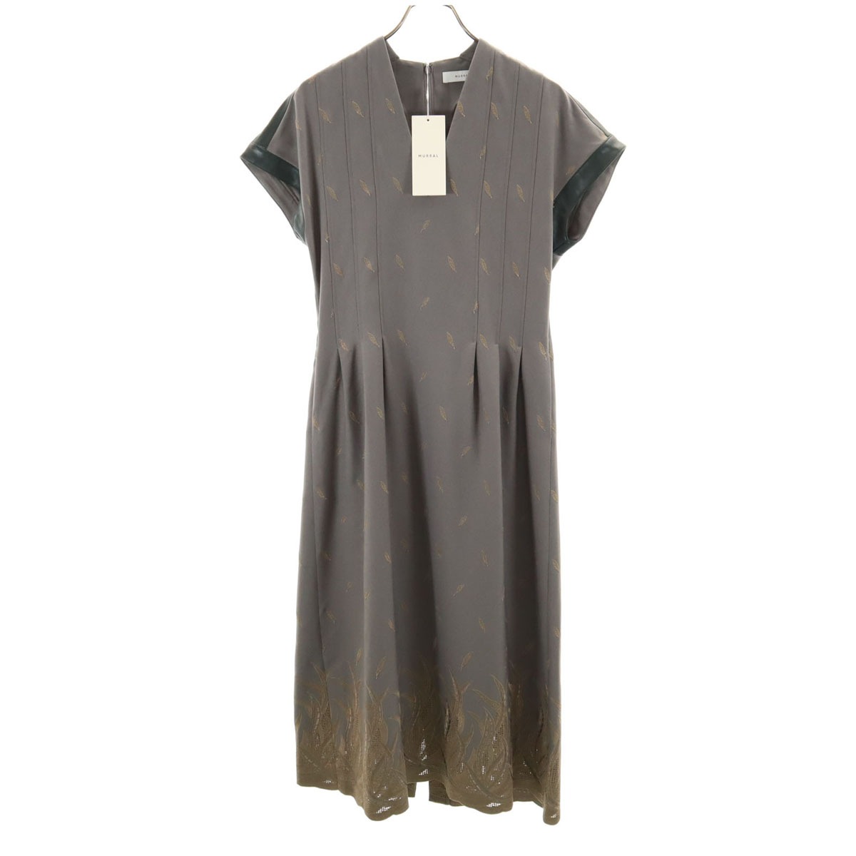 MURAL ミューラル 未使用 総柄 半袖 刺繍 ロングワンピース 1 グレー タグ付き レディース 古着