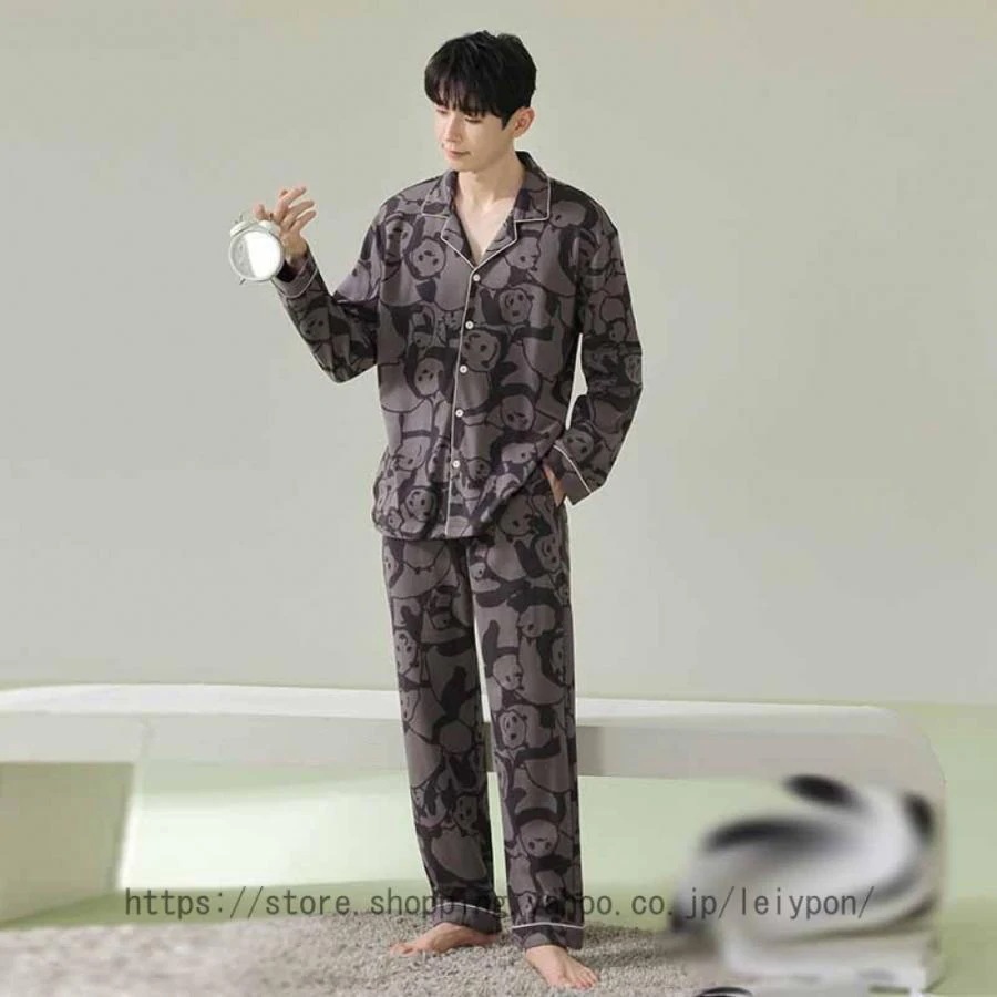 パジャマ メンズ 綿 ルームウェア 長袖 ロングパンツ 上下セット 部屋着 吸汗速乾 通気 肌に優しい 春夏秋 薄手 ゆったり 前開き ルームウェア プレゼント用