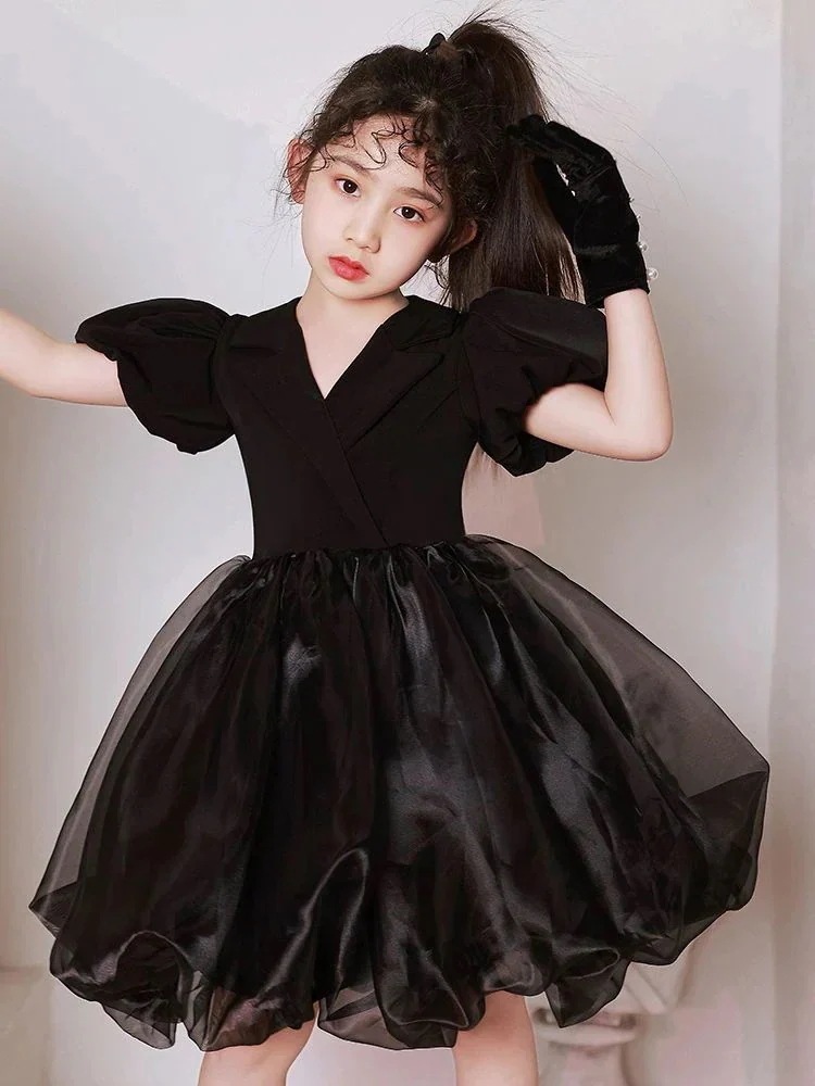 【子用ドレス】女の子イブニングドレスサマー子用ブラックプリンセスドレスこどものホストピアノ演奏衣今日は30パーセント