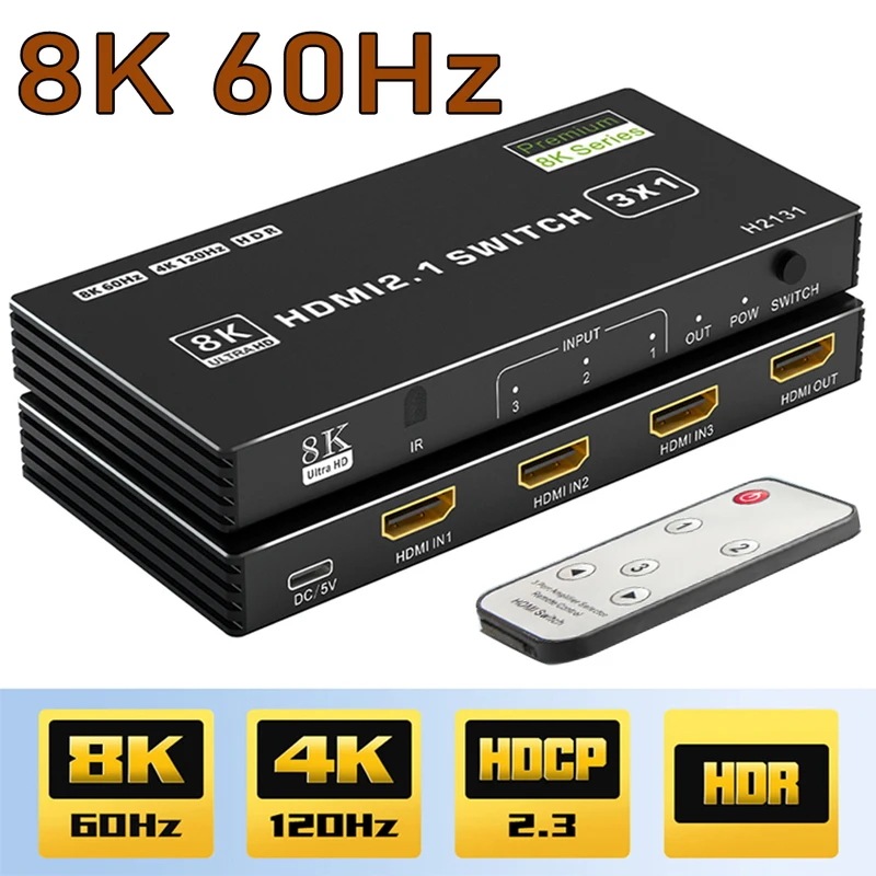 3-in-1スプリッタースイッチ,オーディオおよびビデオ,hdmi 2.1,3 in 1,8 k,60hz,hdmi 2.0,4k,60hz