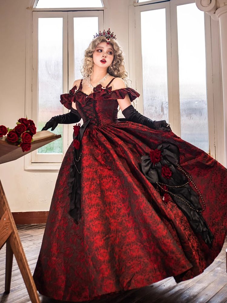 黒と赤のロイタフラワーウェディングゴージャス誕生日大人ドレス女性ウェディングドレスロリータエレガントプリンセスドレス夏