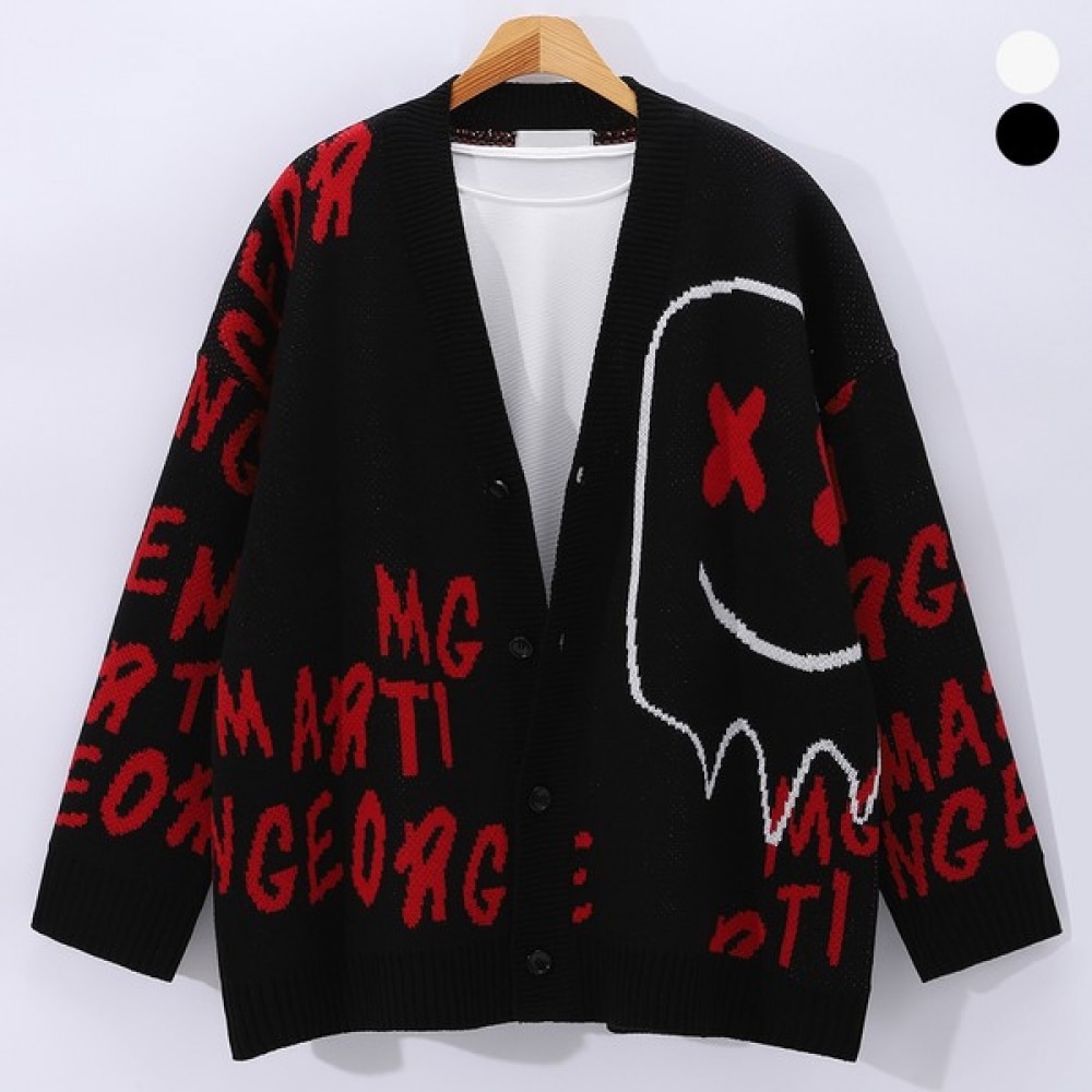 (Juans) ユニセックス絵文字オーバーフィットニットカーディガン EYCD4313