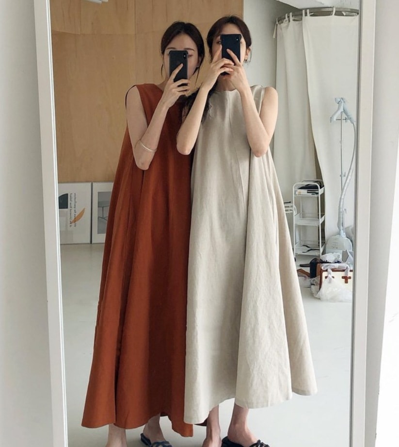 ワンピース デート モテアイテム ロング丈 ノースリーブ コットン リネン Aライン 可愛い きれいめ 上品 おしゃれ かっこいい 可愛い ラブリー キュート ガーリー クール モード系