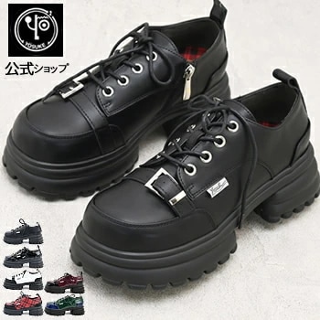 ヨースケ公式キズ補修液付 厚底 レースアップシューズ レディース タンクソール 5cmヒール