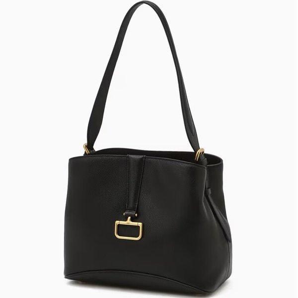 AK Bundang店 ハンドバッグ ブラック バックル装飾 牛革 クロスバッグDCBA6E821BK