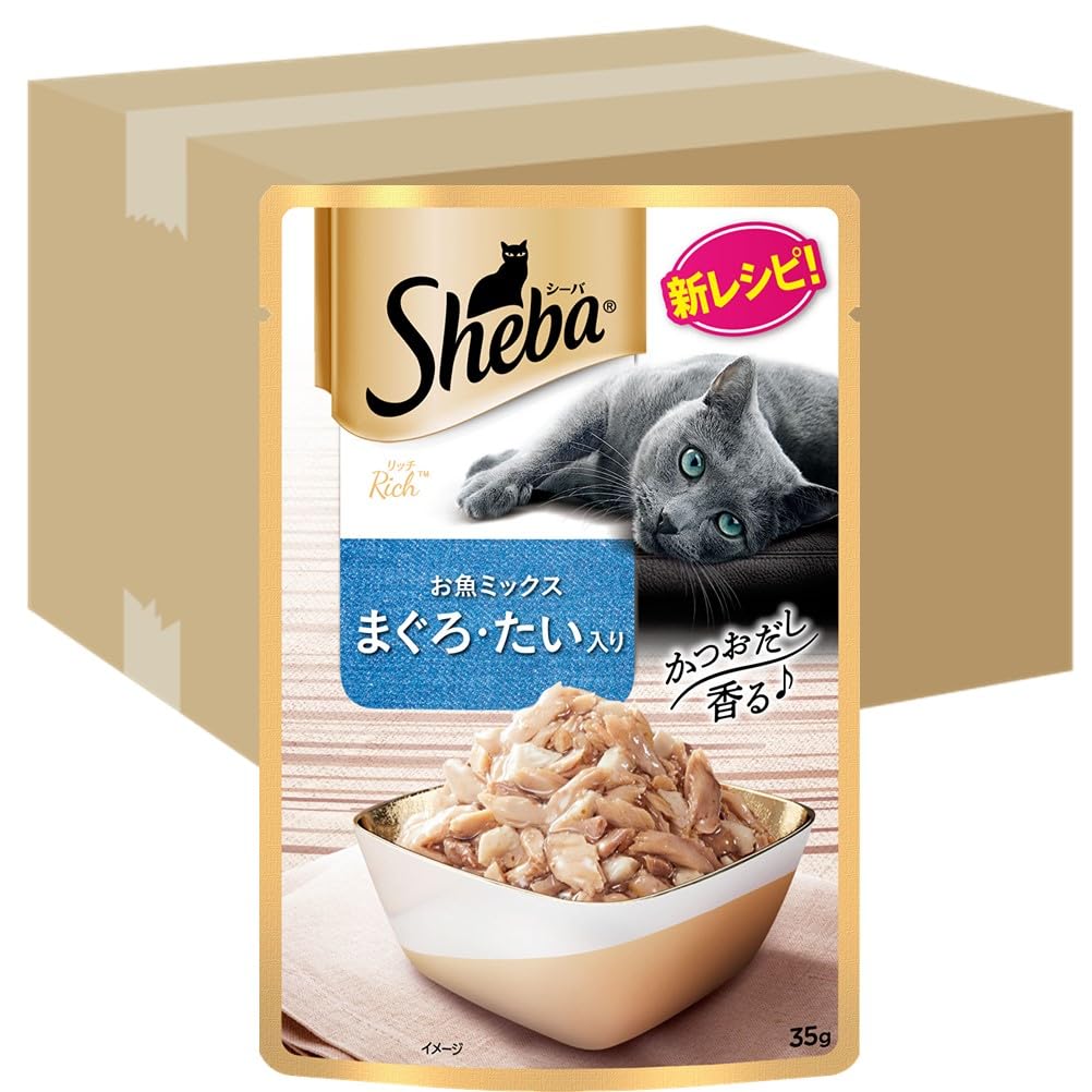 シーバ (Sheba) キャットフード リッチ ごちそうフレーク 贅沢お魚ミックス まぐろ・たい入り 35g×96個 (ケース販売)
