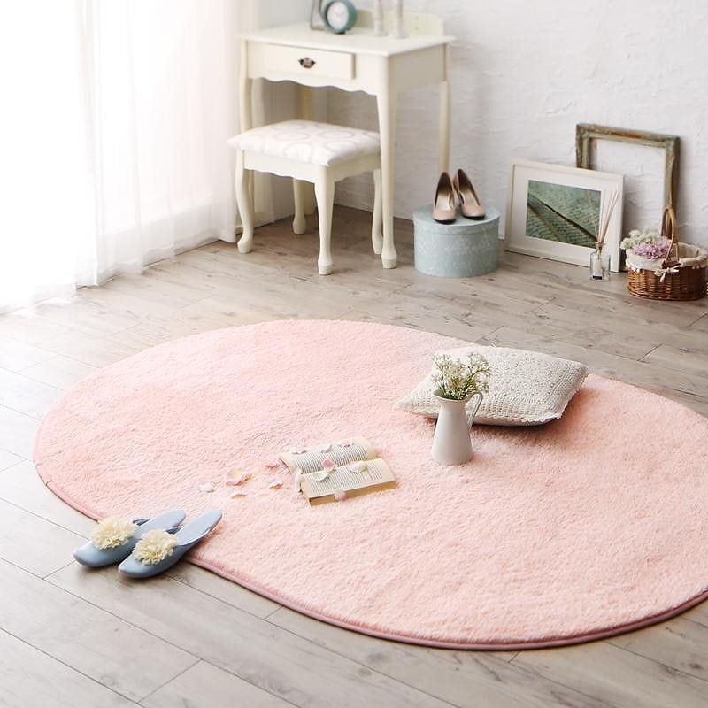 ピンク系カラーがおしゃれなミックスカラーの洗える楕円形シャギーラグ lipinte bouquetリピントブーケ 130190cm（オーバル） パウダーピンク